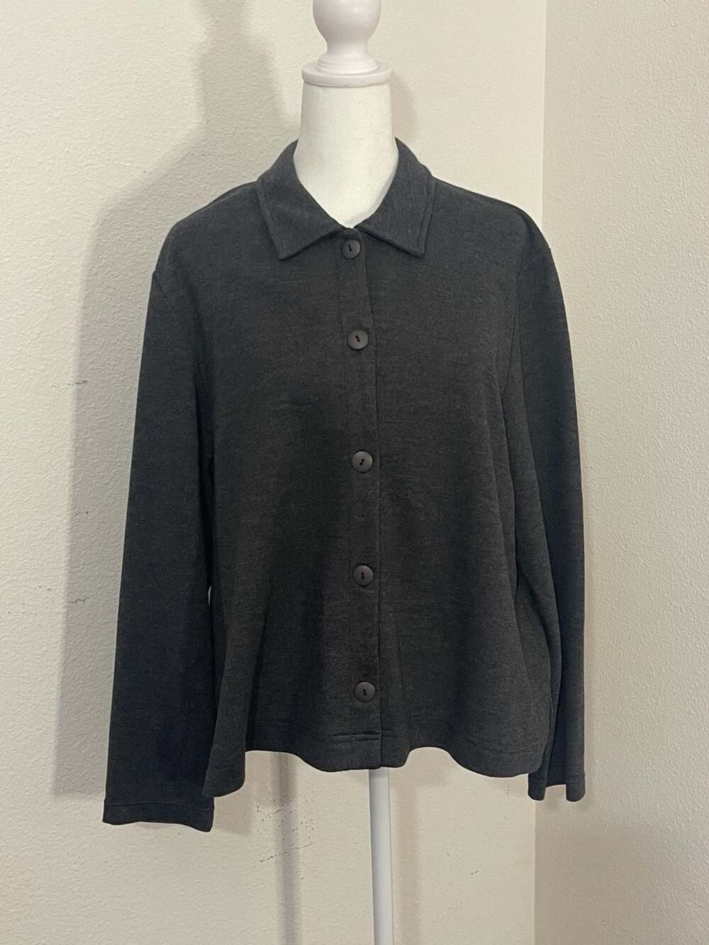 Vintage Talbots Made in USA Gray Button Front Sweater Jacket Cardigan L Large